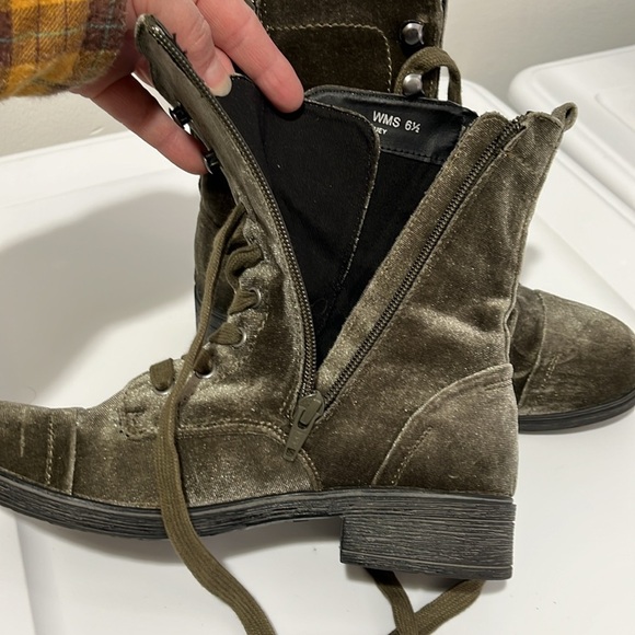 Report Olive Army Green Velvet Huey Boots Women's Size 6.5 cm Zip Up and Lace Up - Picture 5 of 16